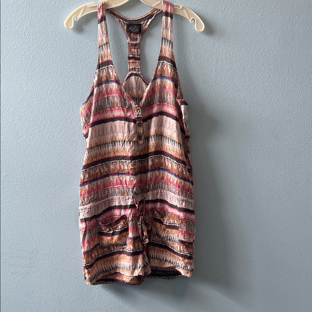 Chesley Multicolor Striped Tank Romper with Button Detail